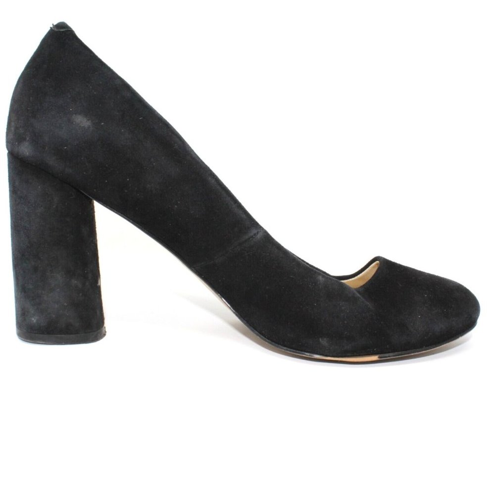 ISOLA Womens Size 10M Black Suede Round Cap Toe Block High Heels Classic Pumps - Picture 9 of 14